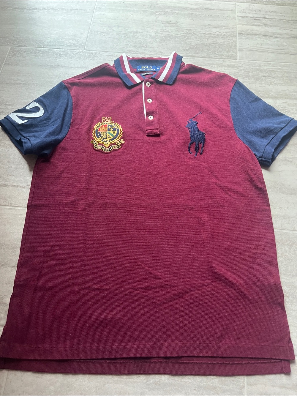Polo by Ralph Lauren Burgundy Polo with Navy Sleeves & Crest